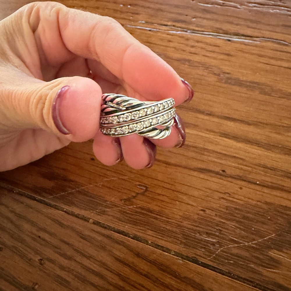 David Yurman Silver and Diamonds Cable Twisted Ring